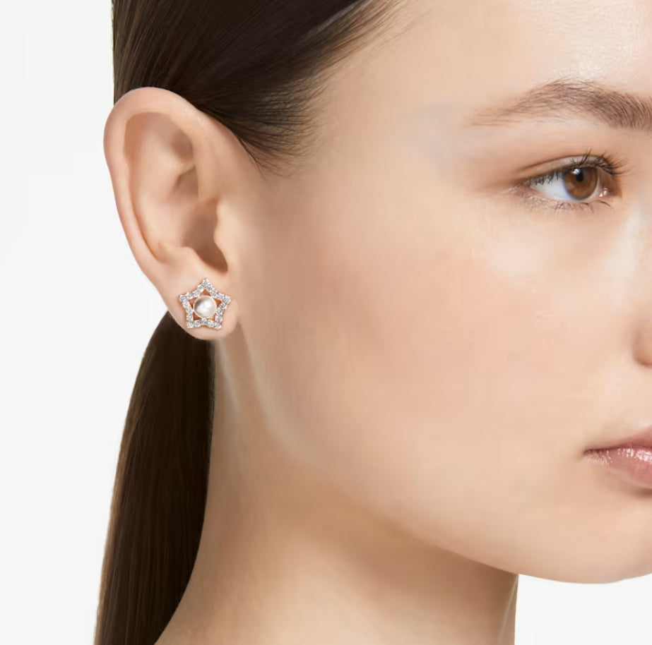 Swarovski 5645465 Orecchini a lobo Stella Taglio tondo Stella Bianchi Oro Rosa