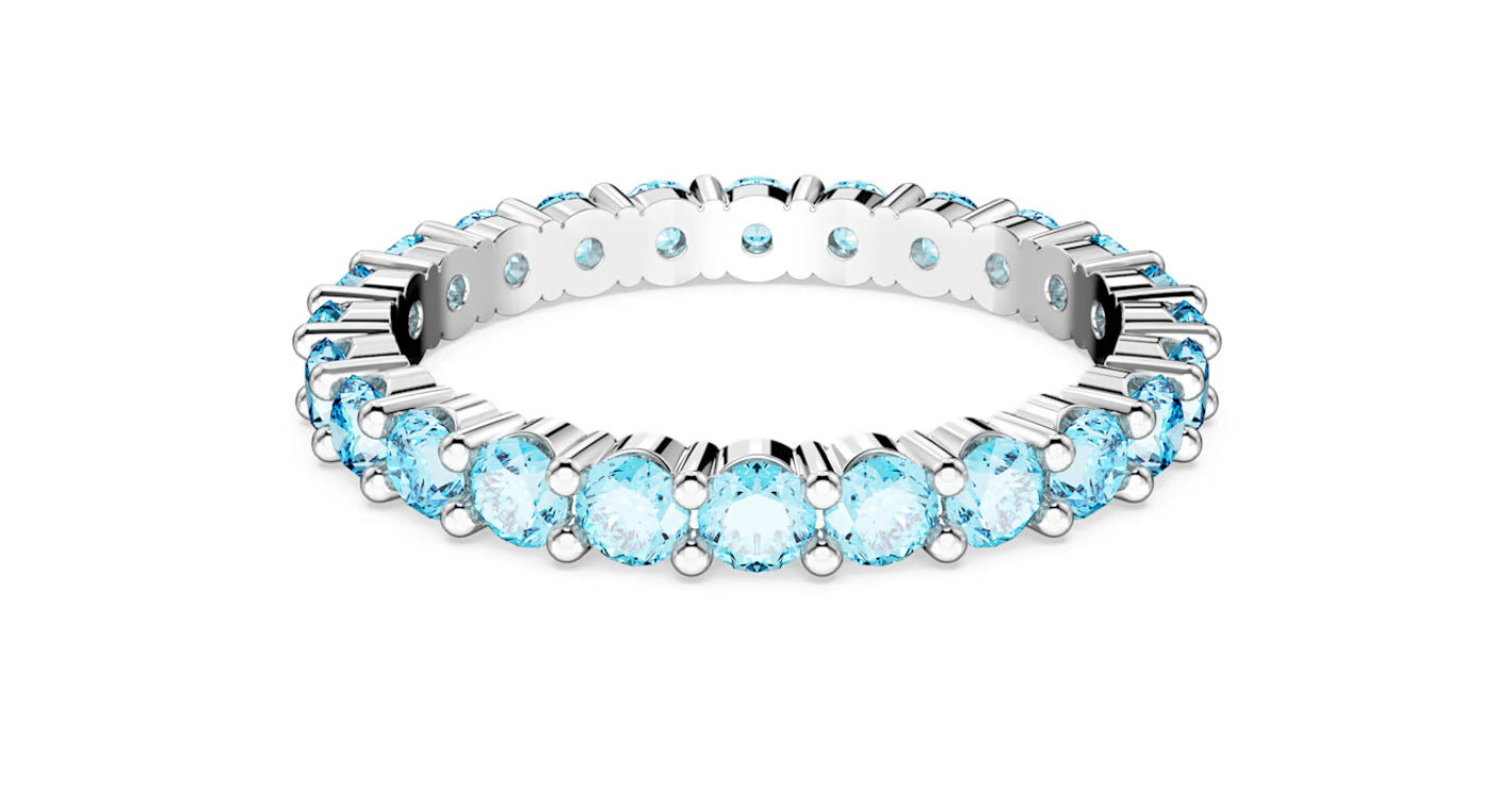 Swarovski 5658672 Anello Matrix Taglio tondo Blu Placcato Rodio