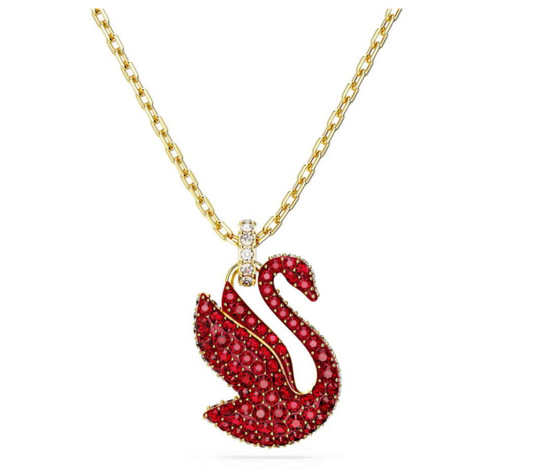 Swarovski 5647871 Pendente Iconic Swan Cigno Medio Rosso Placcato Oro