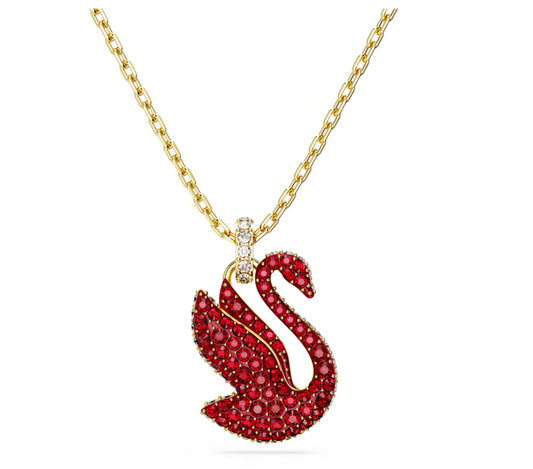 Swarovski 5647871 Pendente Iconic Swan Cigno Medio Rosso Placcato Oro