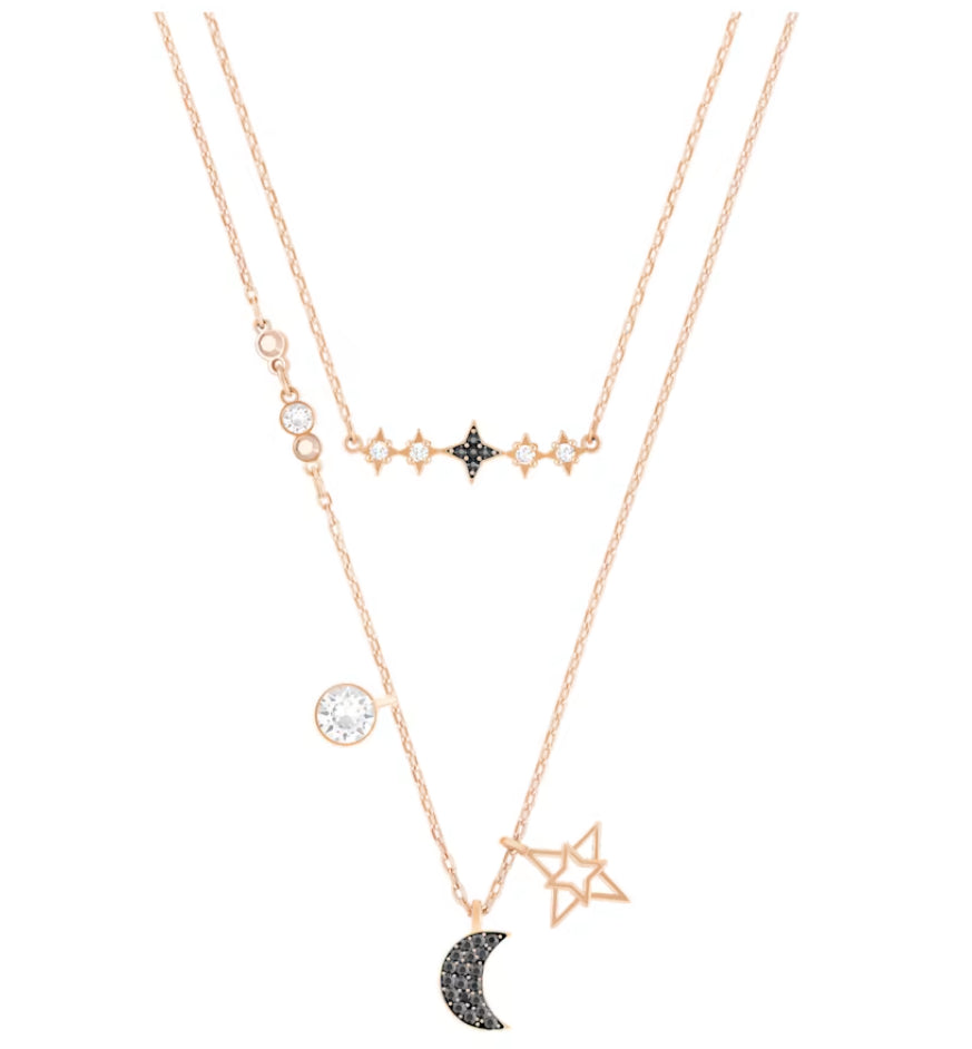 Swarovski 5273290 Collana Swarovski Symbolic Set 2 Luna e stella Nera Oro Rosa