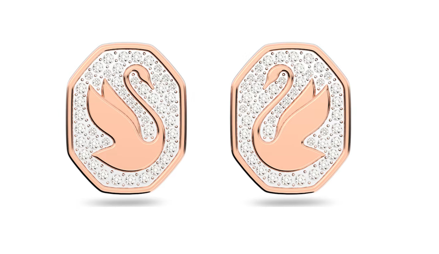 Swarovski 5621105 Orecchini a lobo Signum Cigno Bianchi Placcato Oro Rosa