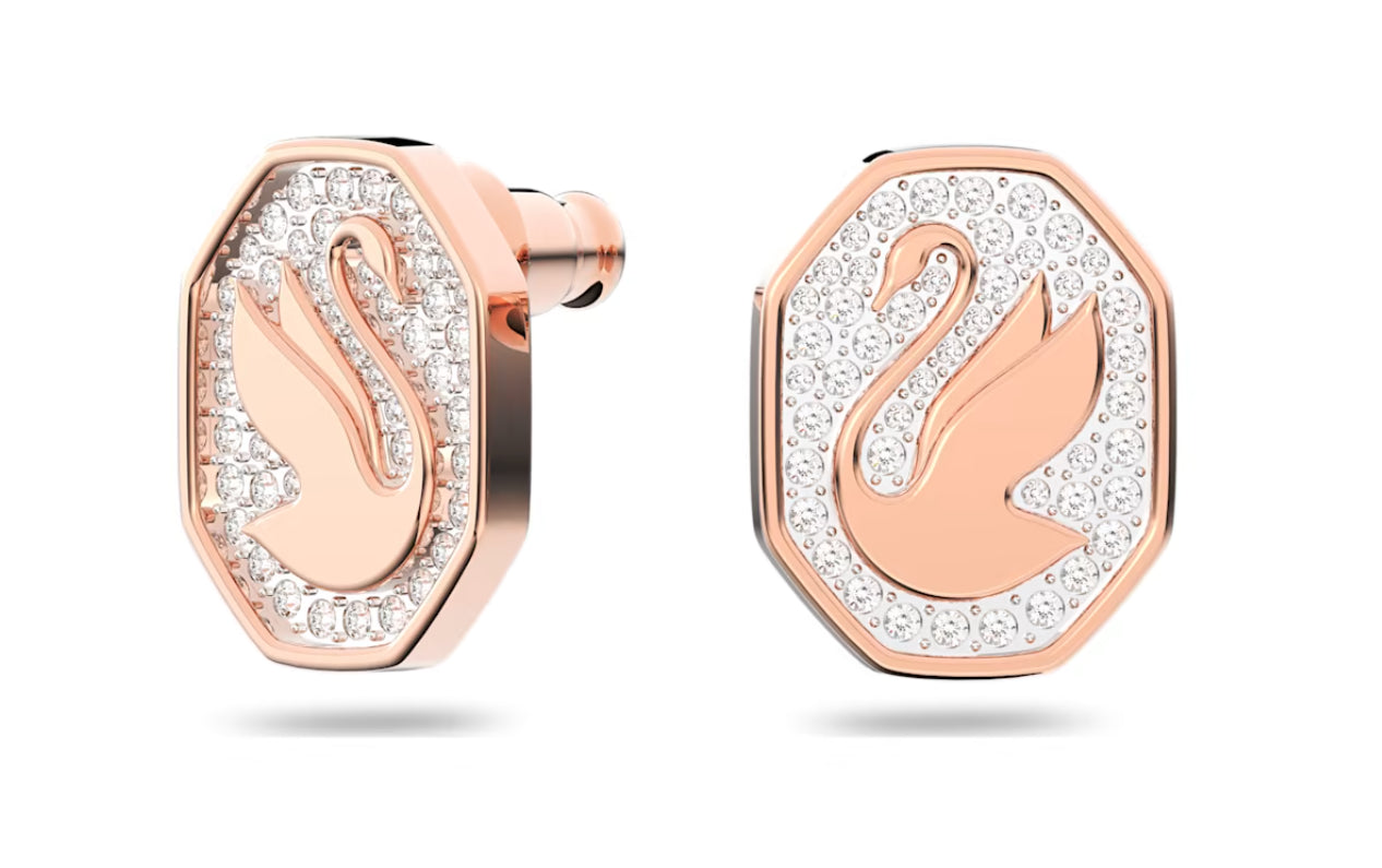Swarovski 5621105 Orecchini a lobo Signum Cigno Bianchi Placcato Oro Rosa