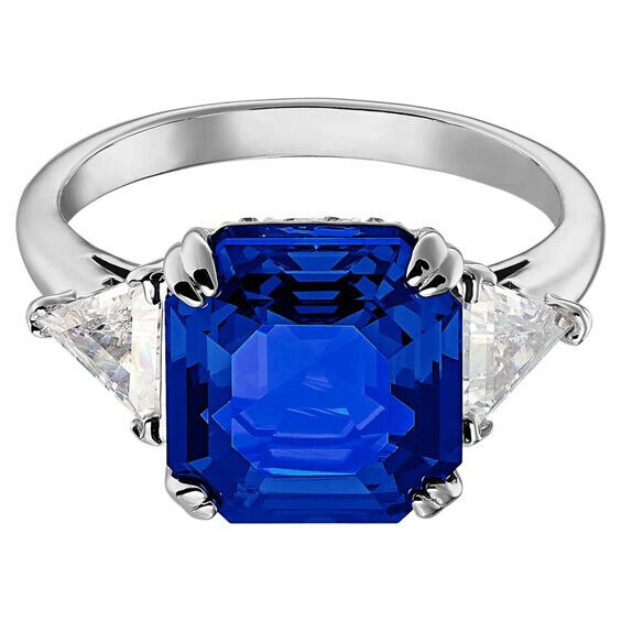 Swarovski 5515714 Anello Attract Trilogy Blu Placcato Rodio Taglia 52