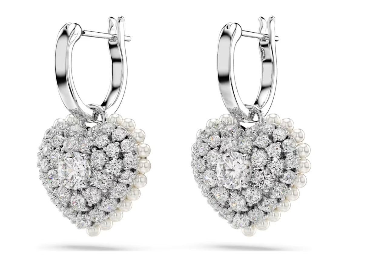 Swarovski 5684384 Orecchini pendenti Hyperbola Cuore Bianchi Placcato Rodio