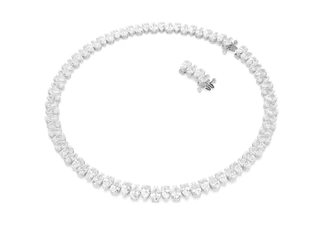 Swarovski 5662277 Collana Matrix Taglio Pear Bianca Placcato Rodio