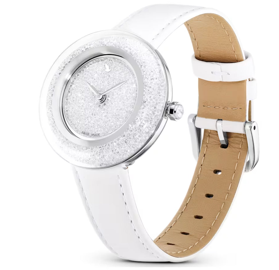 Swarovski 5668887 Orologio Crystalline Lustre Cinturino in pelle Bianco Acciaio