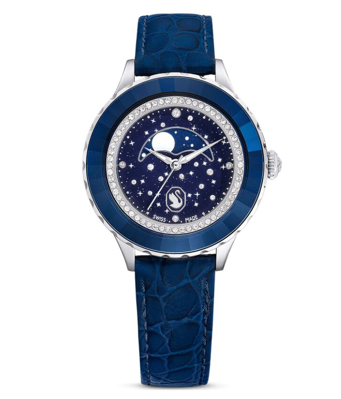 Swarovski 5677494 Orologio Octea Moon cinturino in pelle Blu Finitura Blu