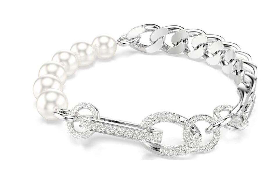 Swarovski 5692743 Braccialetto Dextera Crystal Pearl Link misti Bianco Rodio M