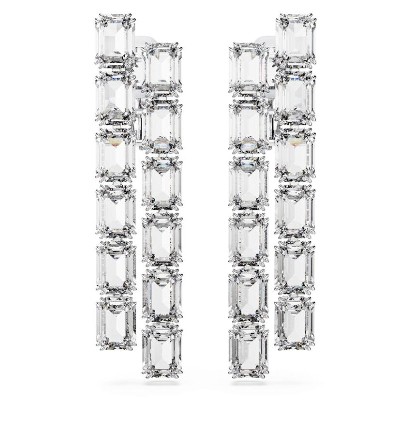 Swarovski 5696320 Orecchini clip Millenia Taglio ottagonale Lunghi Bianchi Rodio