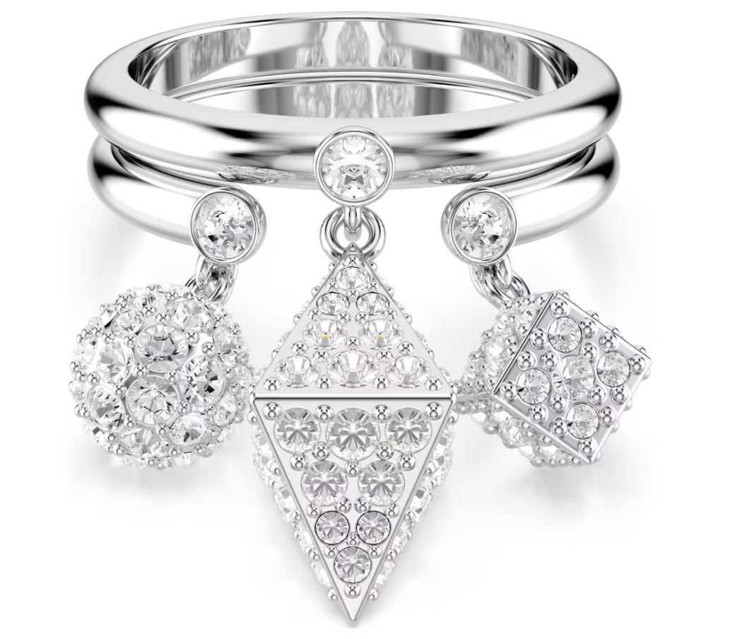 Swarovski 5709843 Anello Dextera Set (2) Sfera e cubo Bianco Taglia 58