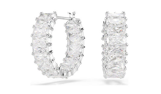 SWAROVSKI 5733397 Orecchini a cerchio Matrix Taglio baguette Bianchi Placcato