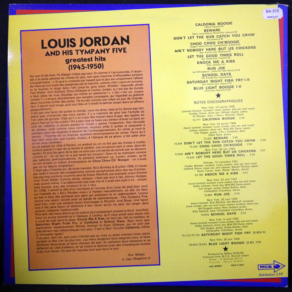 EBOND Louis Jordan And His Tympany Five - Greatest Hits 1945-1950 Vinile V002020