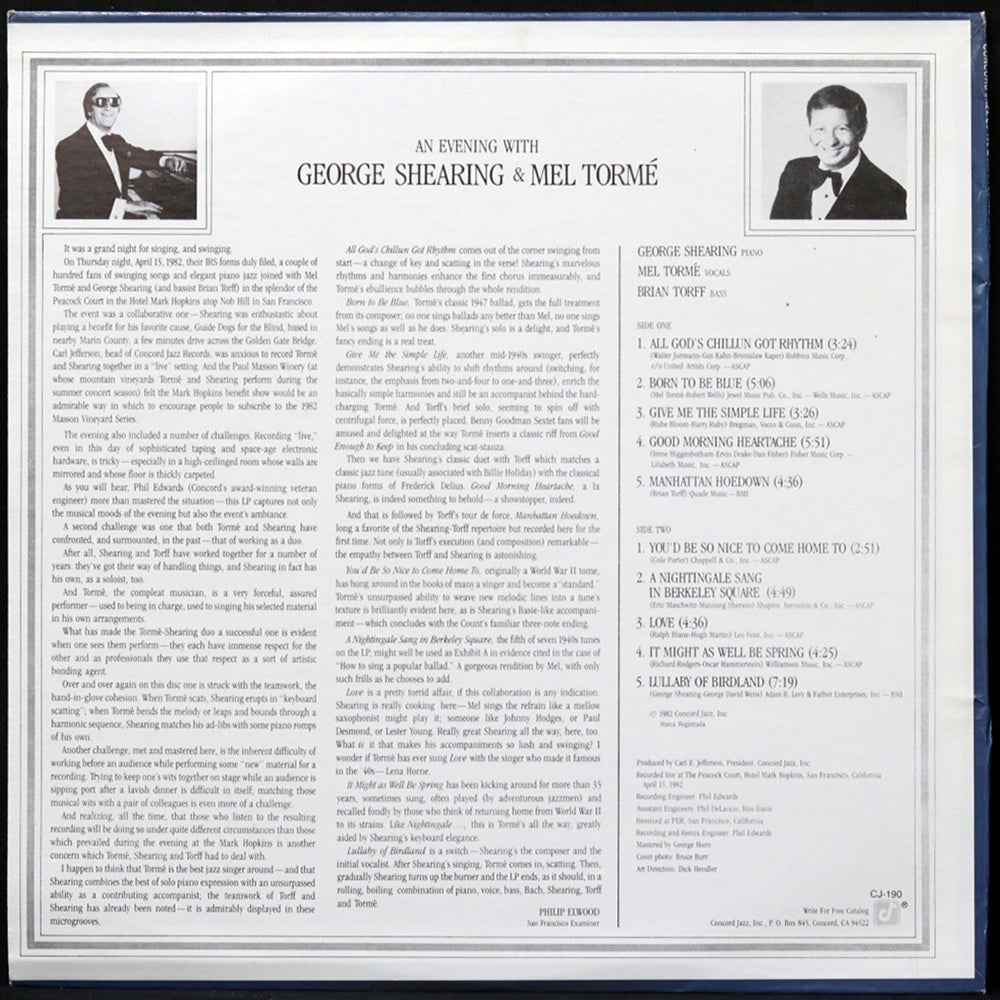 EBOND George Shearing And Mel Torme - An Evening With George Shearing And Mel Torme Vinile V005007