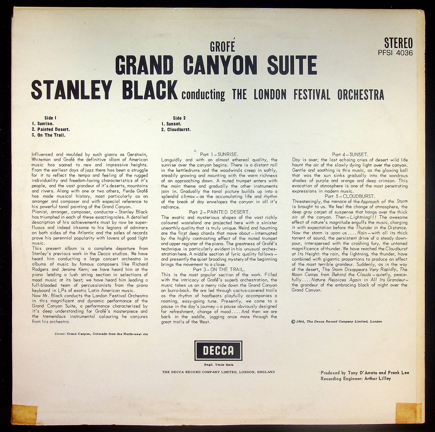 EBOND Grofe - Stanley Black conducting the London Festival Orchestra - Grand Canyon Suite Vinile V016018