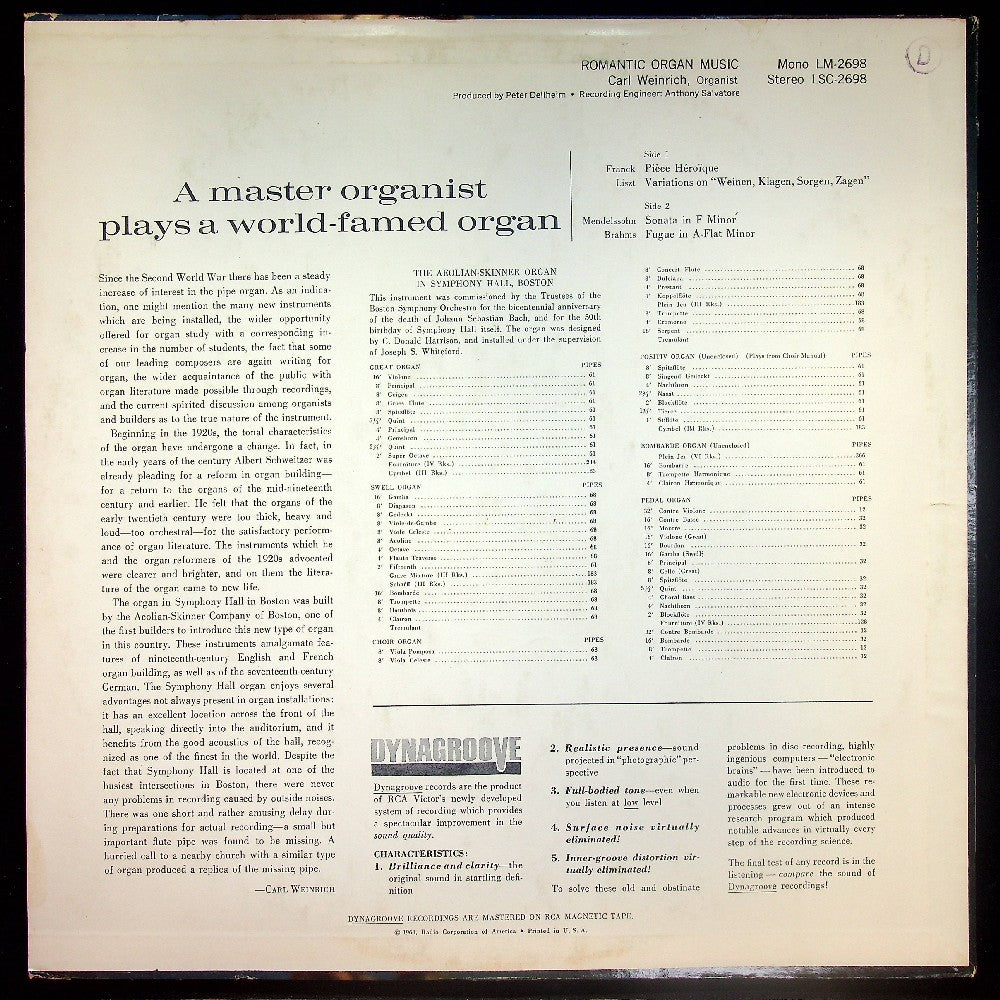 EBOND Carl Weinrich - Romantic Organ Music Vinile V018043