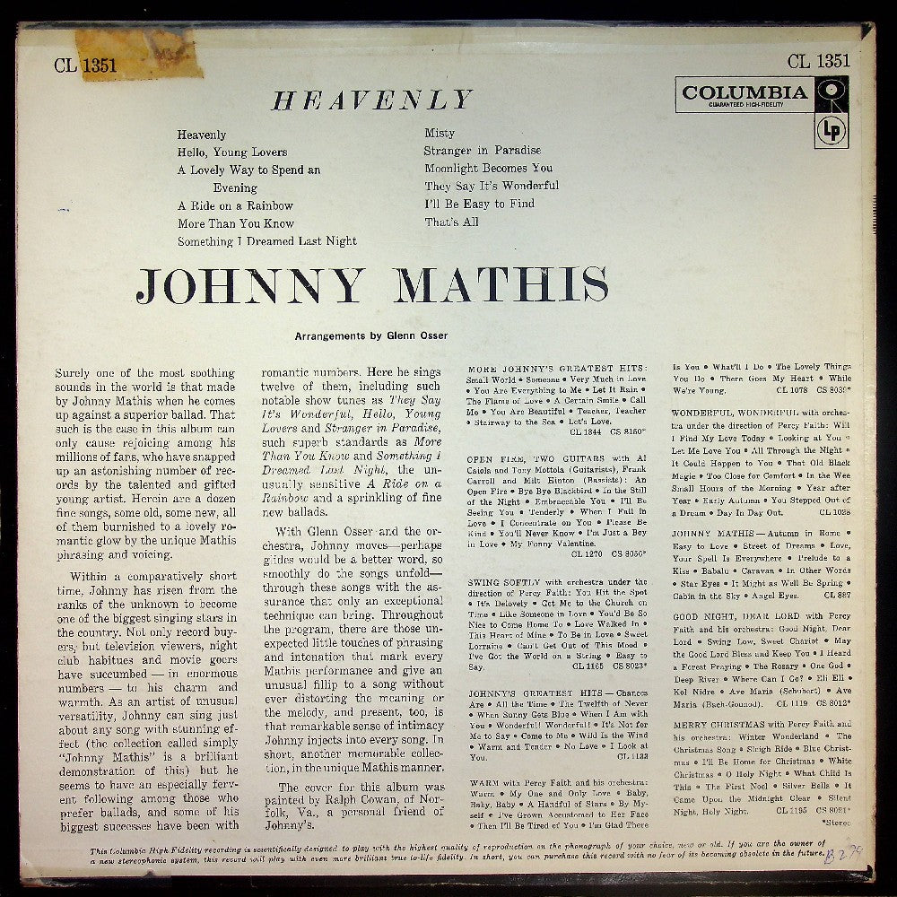 EBOND Johnny Mathis - Heavenly Vinile V019017