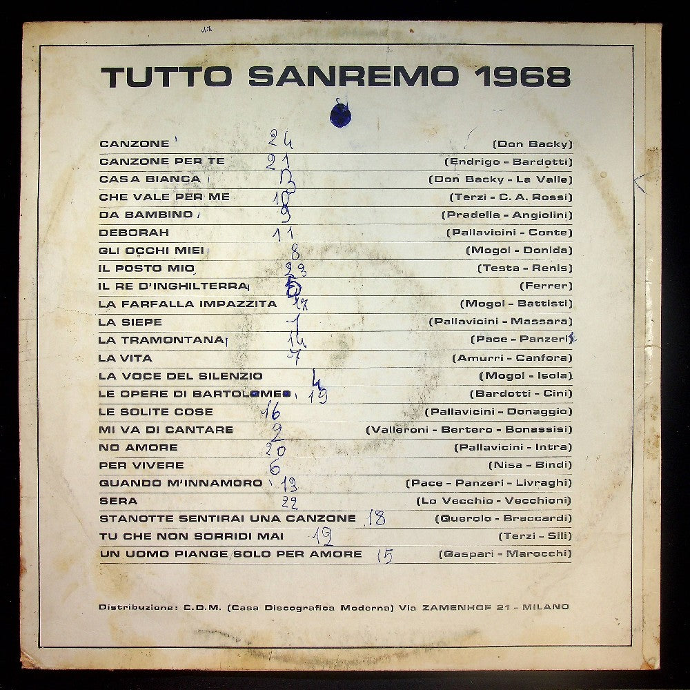 EBOND Various - Tutto Sanremo 1968 Vinile V021021