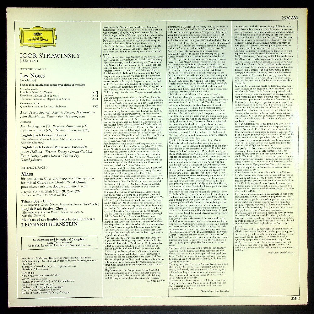 EBOND Strawinsky - Les Noces - Messe (Mass) Vinile V023049