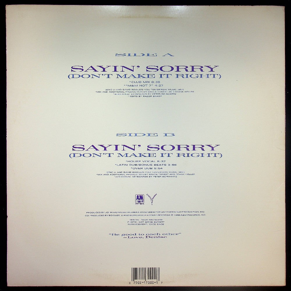 EBOND Denise Lopez - Sayin' Sorry (Don't Make It Right) Vinile V028016