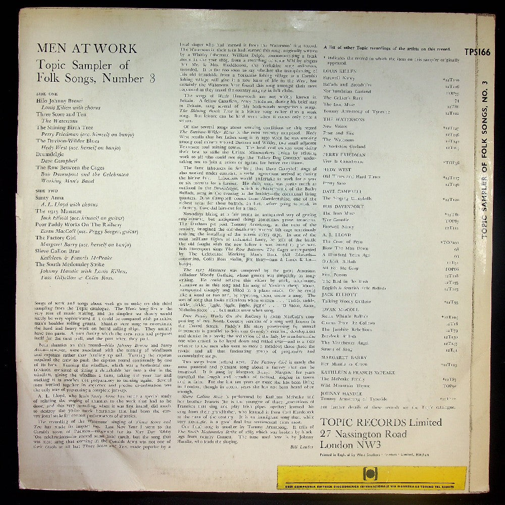 EBOND Various - Men At Work - Topic Sampler Of Folk Songs Number 3 Vinile V031076