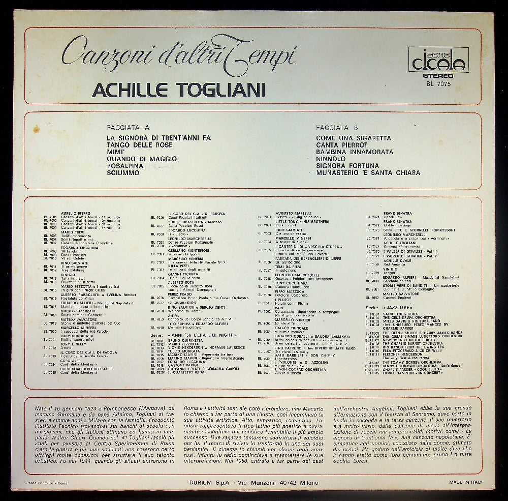EBOND Achille Togliani - Canzoni D'Altri Tempi Vinile V036136