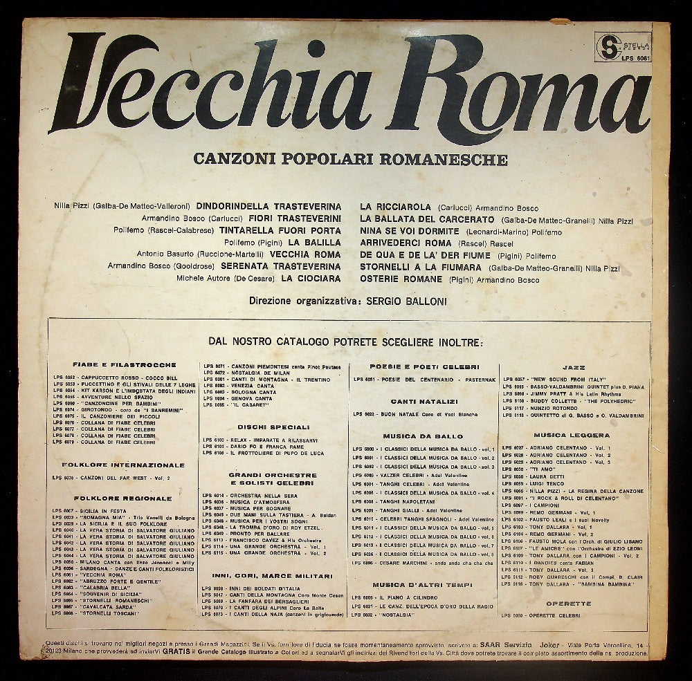 EBOND Various - Vecchia Roma - Canzoni Popolari Romanesche Vinile V037027