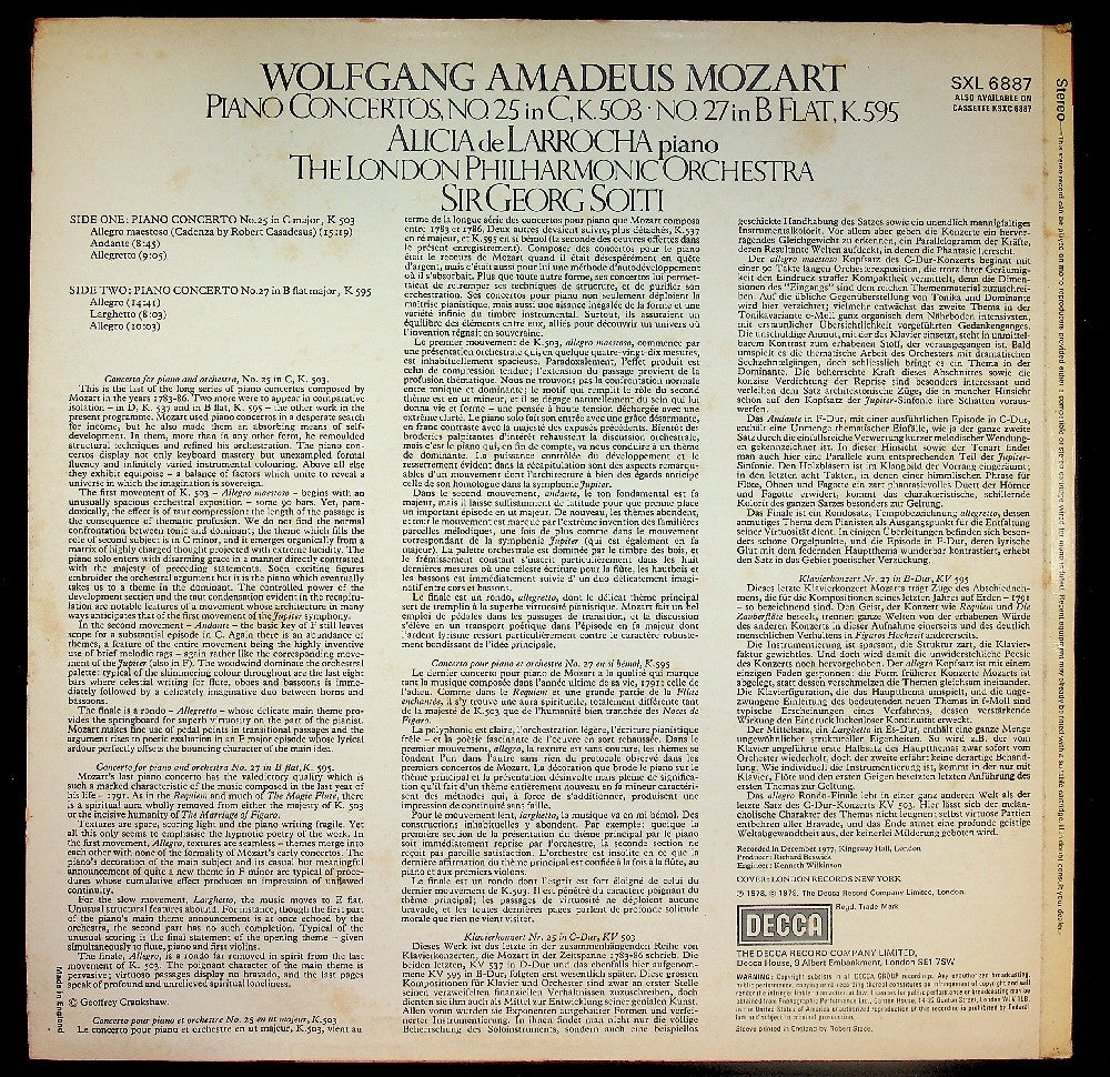 EBOND Mozart - Piano Concertos, No. 25 In C, K. 503 - No. 27 In B Flat, K. 595 Vinile V042124