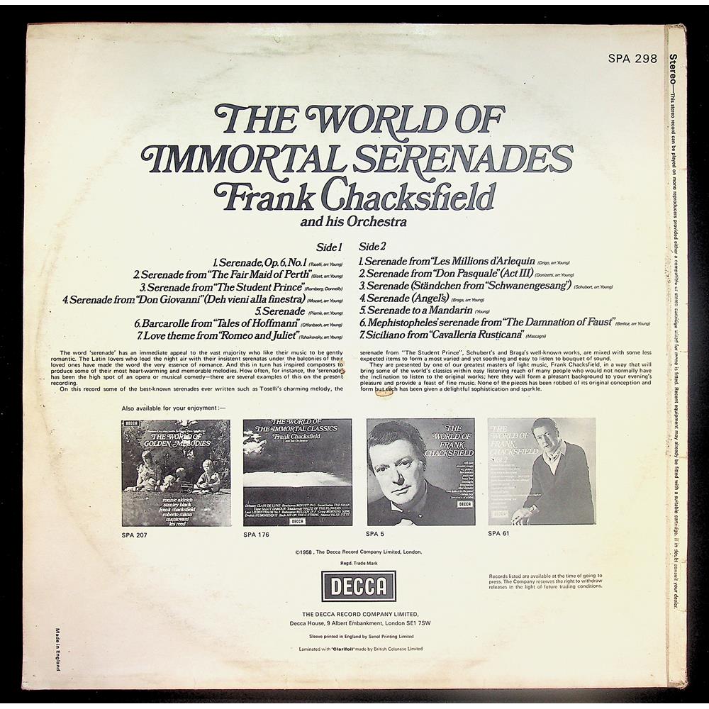 EBOND Frank Chacksfield & His Orchestra - The World Of Immortal Serenades Vinile V044083