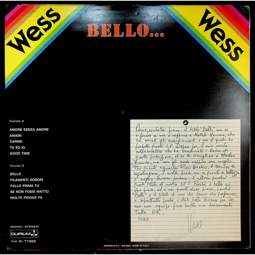 EBOND Wess - Bello... Vinile V045048