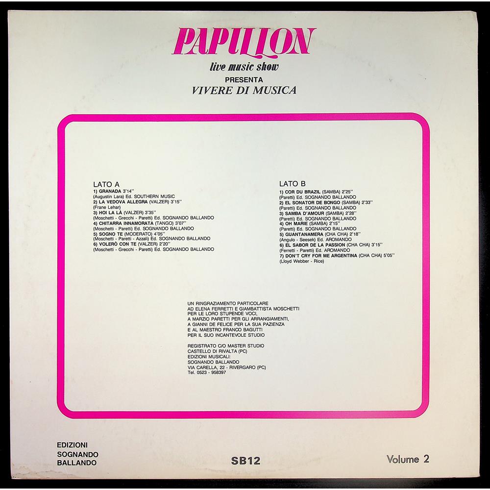 EBOND Papillon - Vivere La Musica Vinile V045052