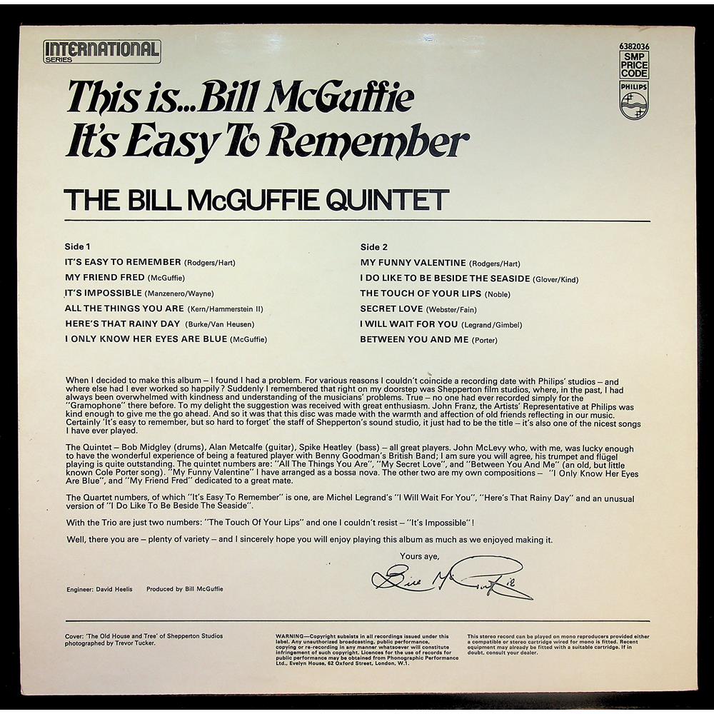 EBOND The Bill McGuffie Quintet - This Is... Bill McGuffie: It's Easy To Remember Vinile V046070