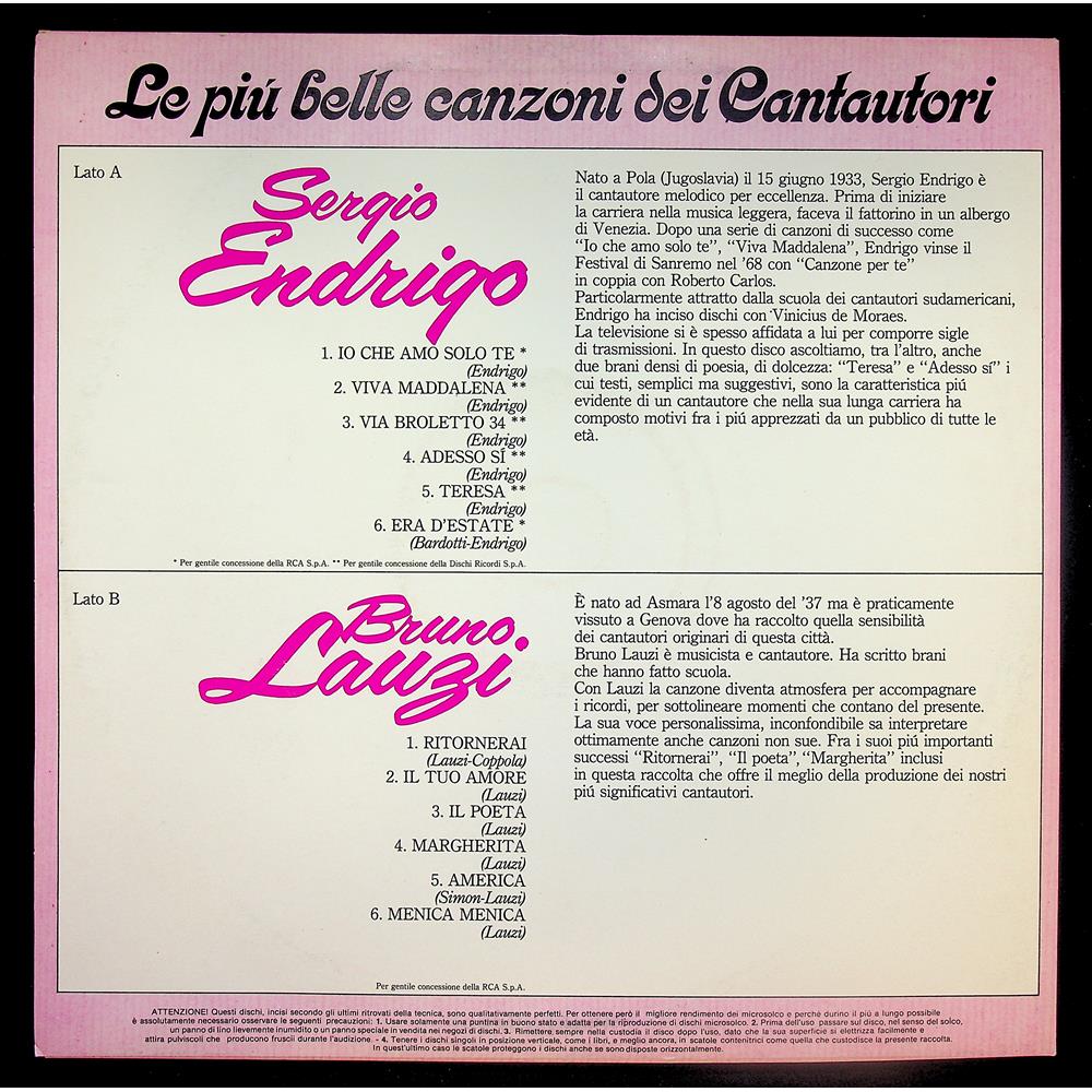 EBOND S. Endrigo - B. Lauzi - Le Piu Belle Canzoni Dei Cantautori Vinile V047116
