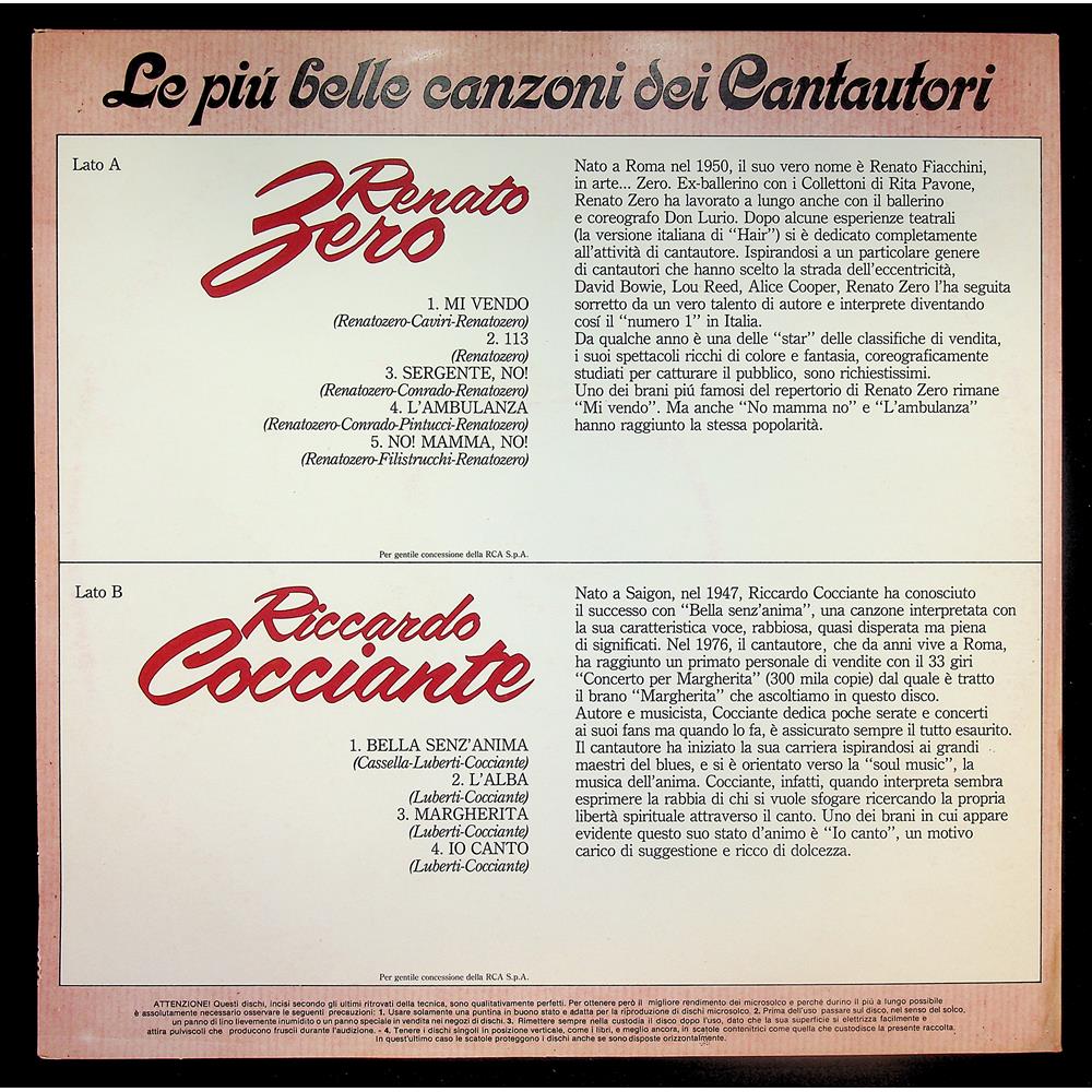 EBOND R. Zero - R. Cocciante - Le Piu Belle Canzoni Dei Cantautori Vinile V047120