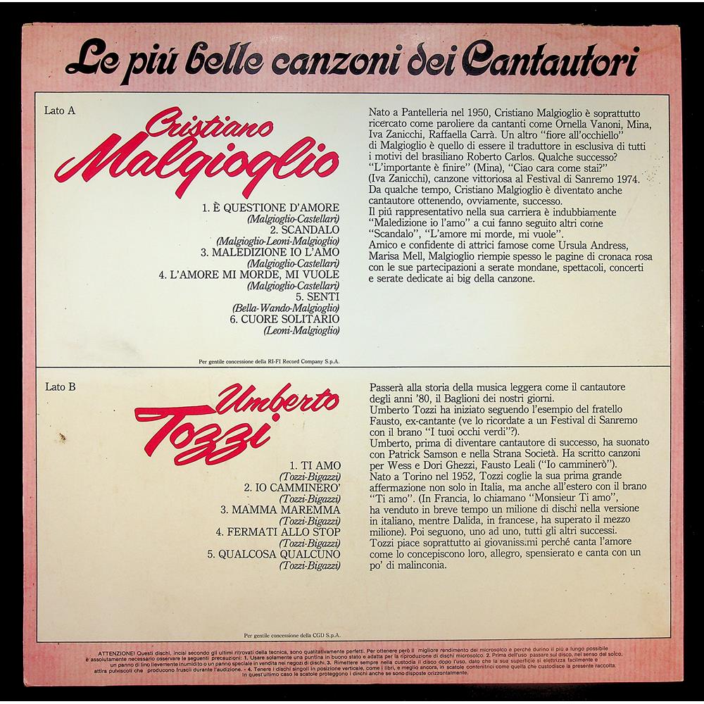 EBOND C. Malgioglio - U. Tozzi - Le Piu Belle Canzoni Dei Cantautori Vinile V047122
