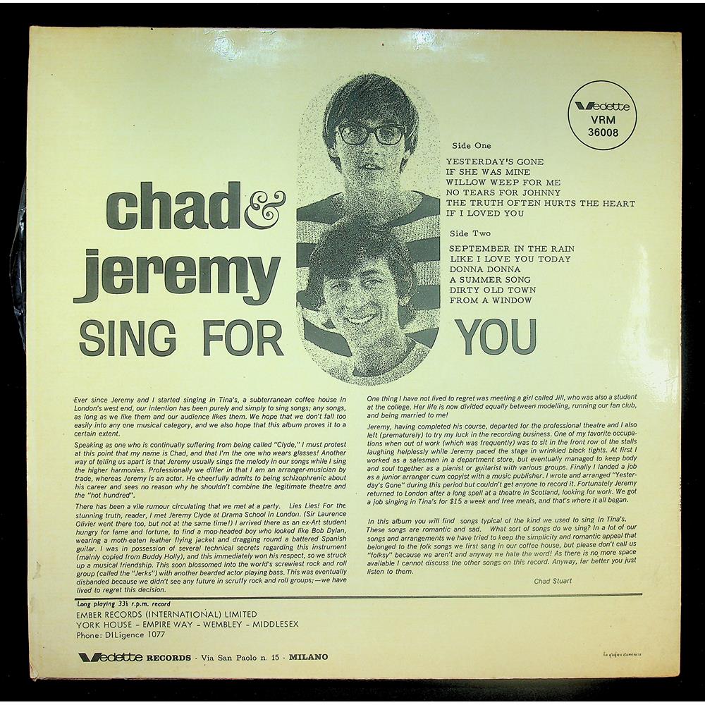 EBOND Chad & Jeremy - Sing For You Vinile V048071