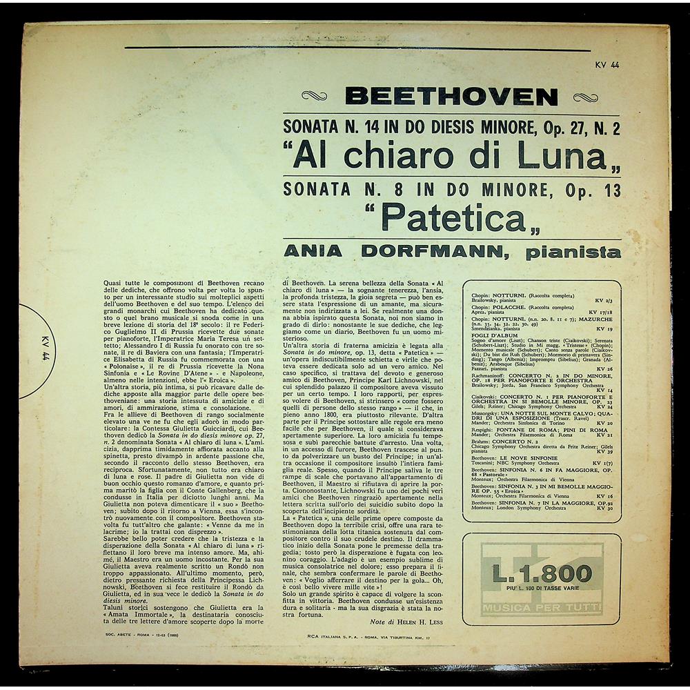 EBOND Ania Dorfmann - Sonate Al Chiaro Di Luna Patetica Vinile V048084