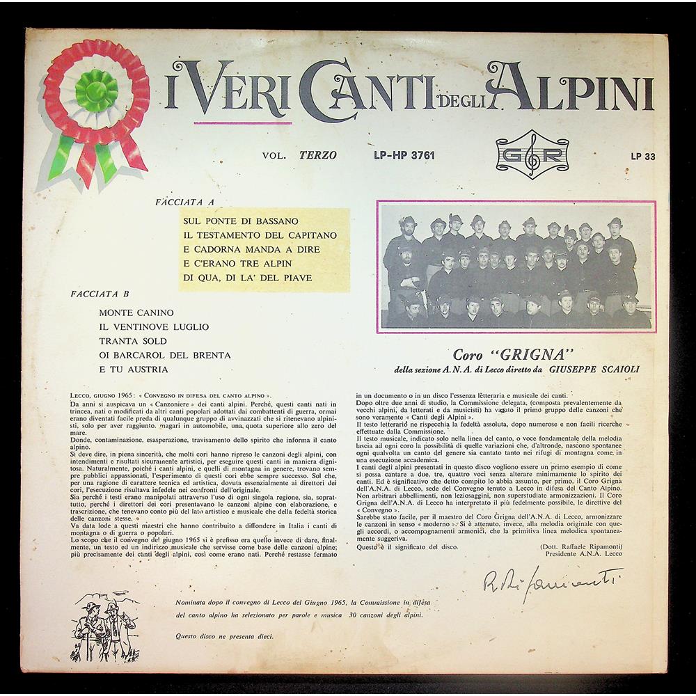 EBOND Coro Alpino Grigna - I Veri Canti degli Alpini - Vol. Terzo Vinile V049043
