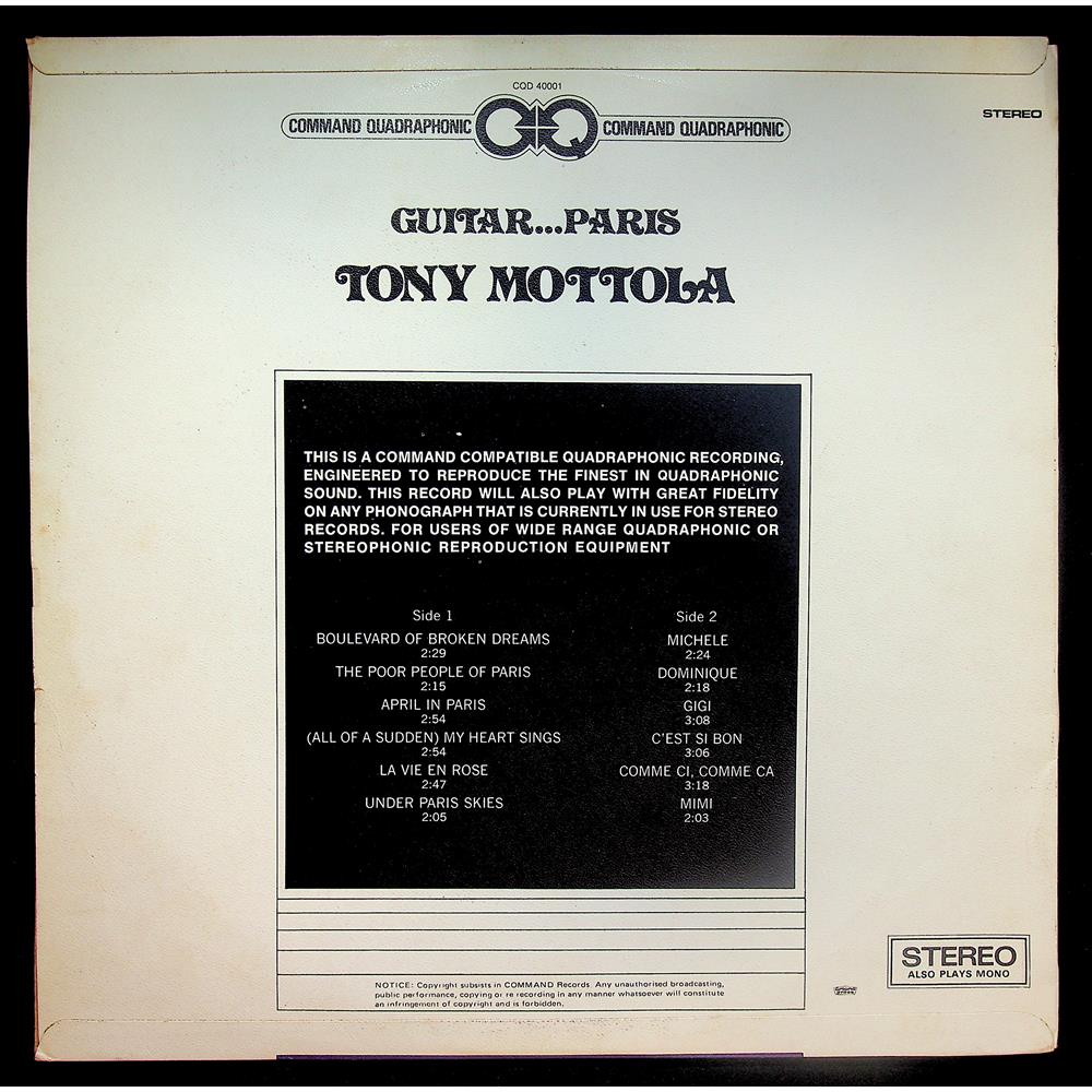 EBOND Tony Mottola - Guitar ... Paris Vinile V049084