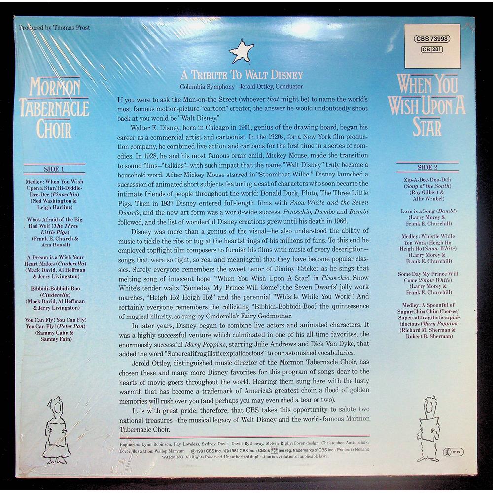 EBOND Mormon Tabernacle Choir - When You Wish Upon A Star - A Tribute To Walt Disney Vinile V055110