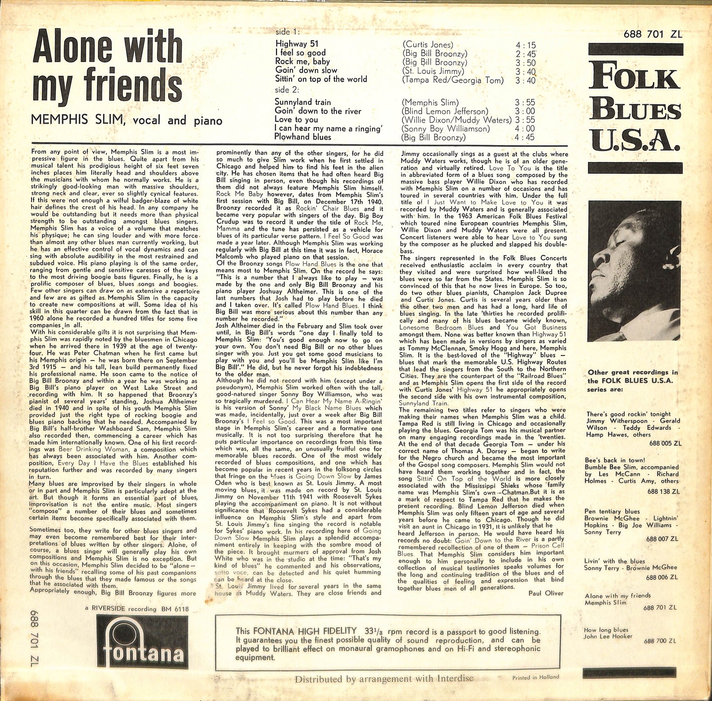 EBOND Memphis Slim - Alone With My Friends Vinile V064035