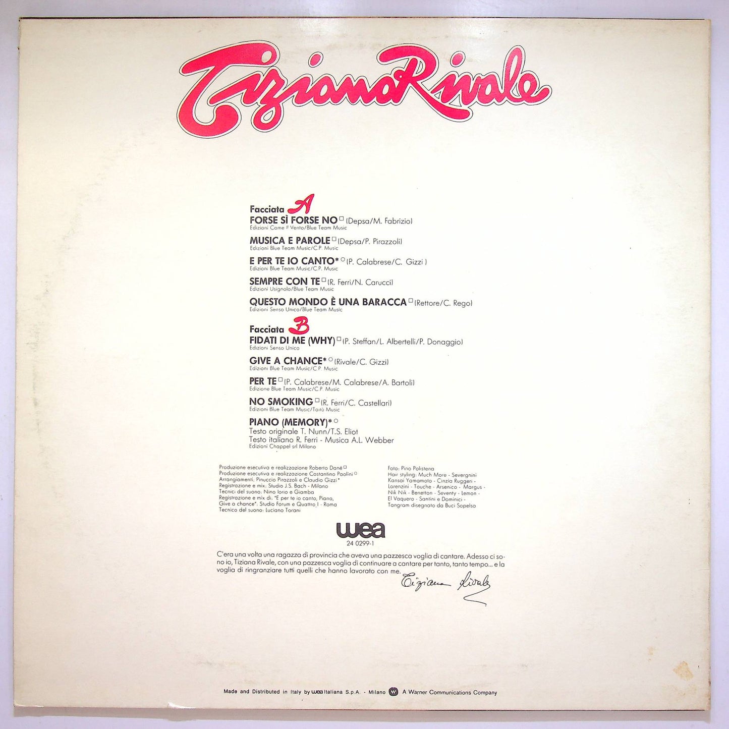 EBOND Tiziana Rivale - Tiziana Rivale Vinile V066051