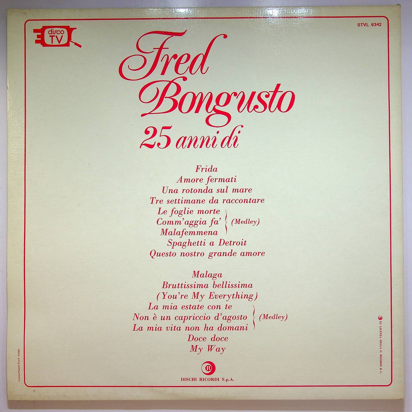 EBOND Fred Bongusto - 25 Anni Di Fred Bongusto Vinile V067003