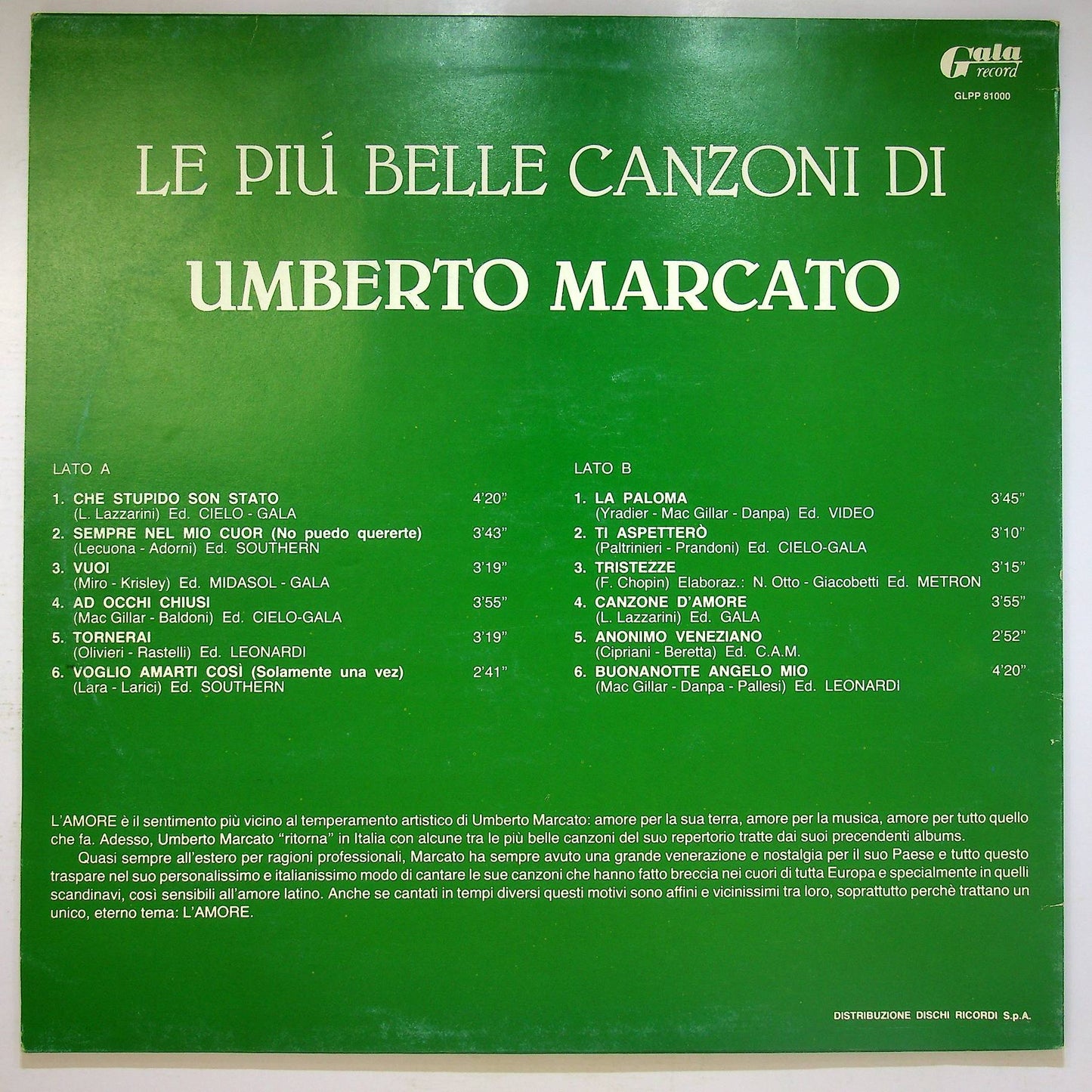 EBOND Le Piu Belle Canzoni Di Umberto Marcato Vinile V068112