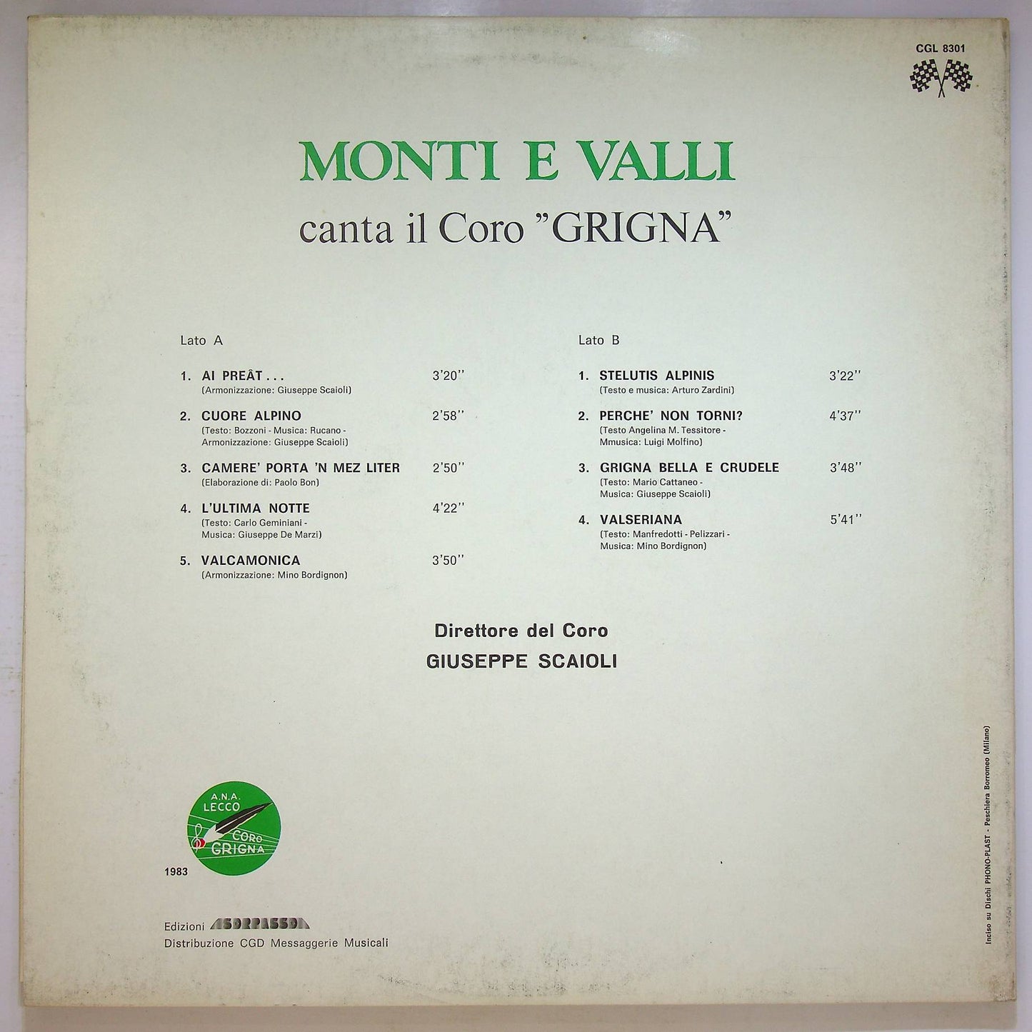 EBOND Canta il Coro Grigna - Monti e Valli Vinile V068122