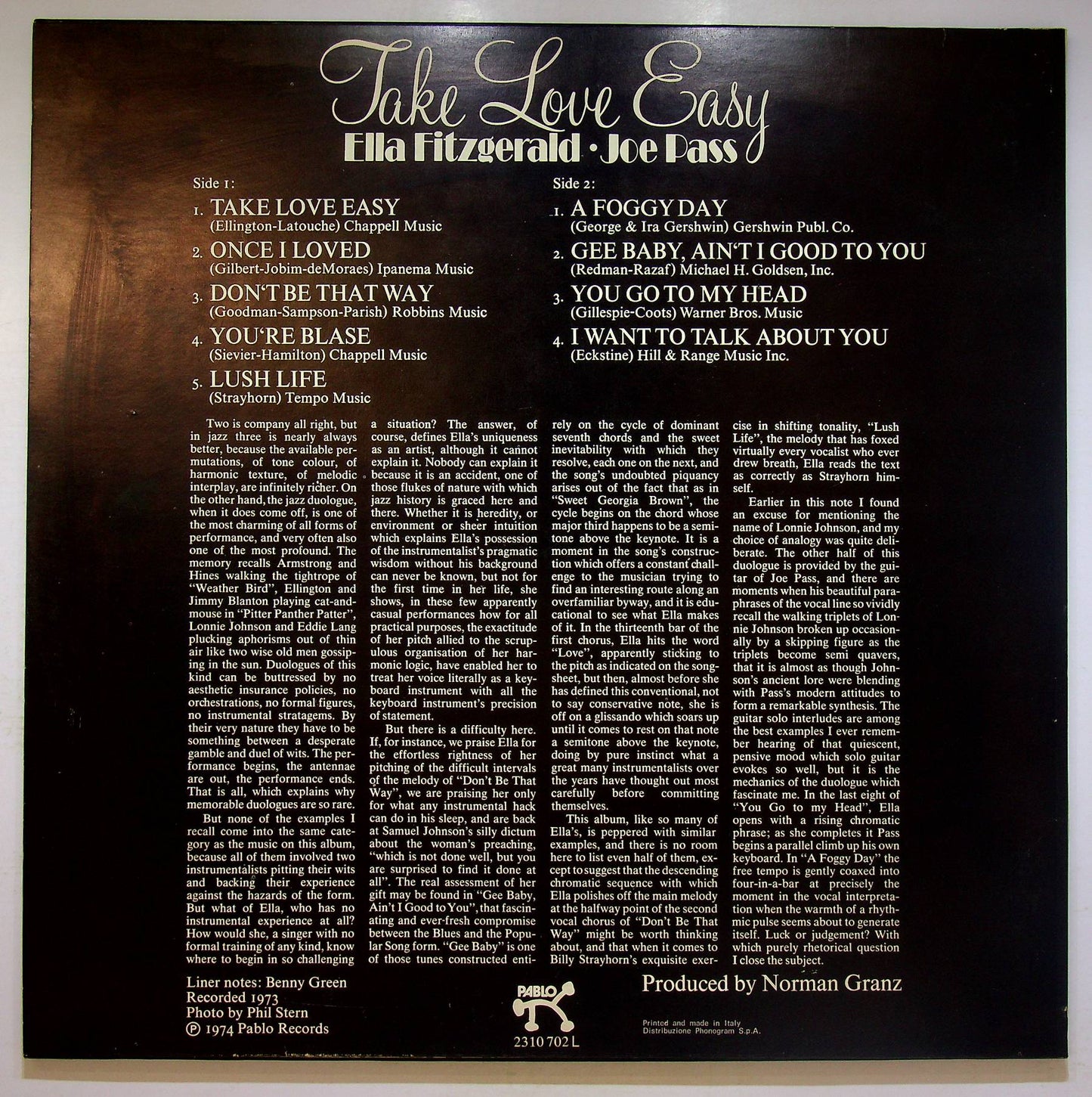 EBOND Ella Fitzgerald & Joe Pass - Take Love Easy Vinile V071022