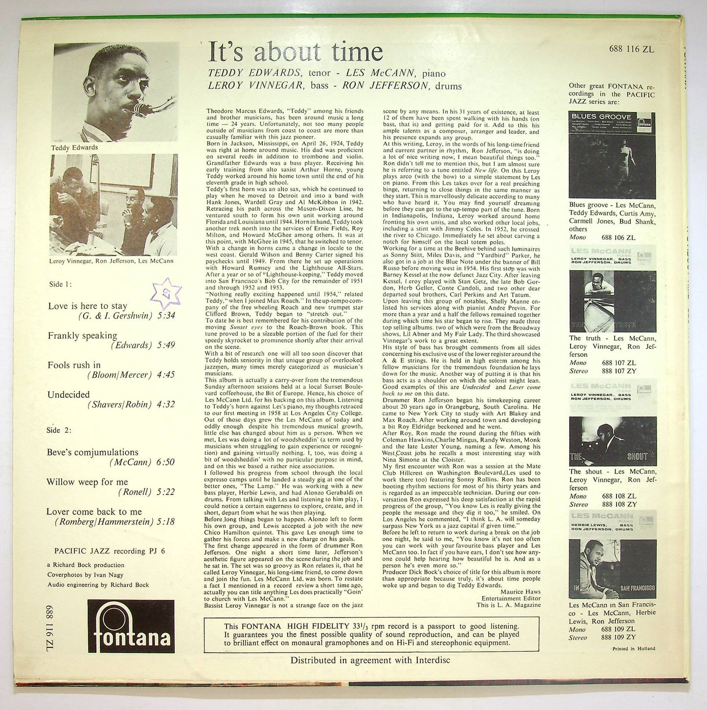 EBOND Les McCann, Teddy Edwards - It's About Time Vinile V071031