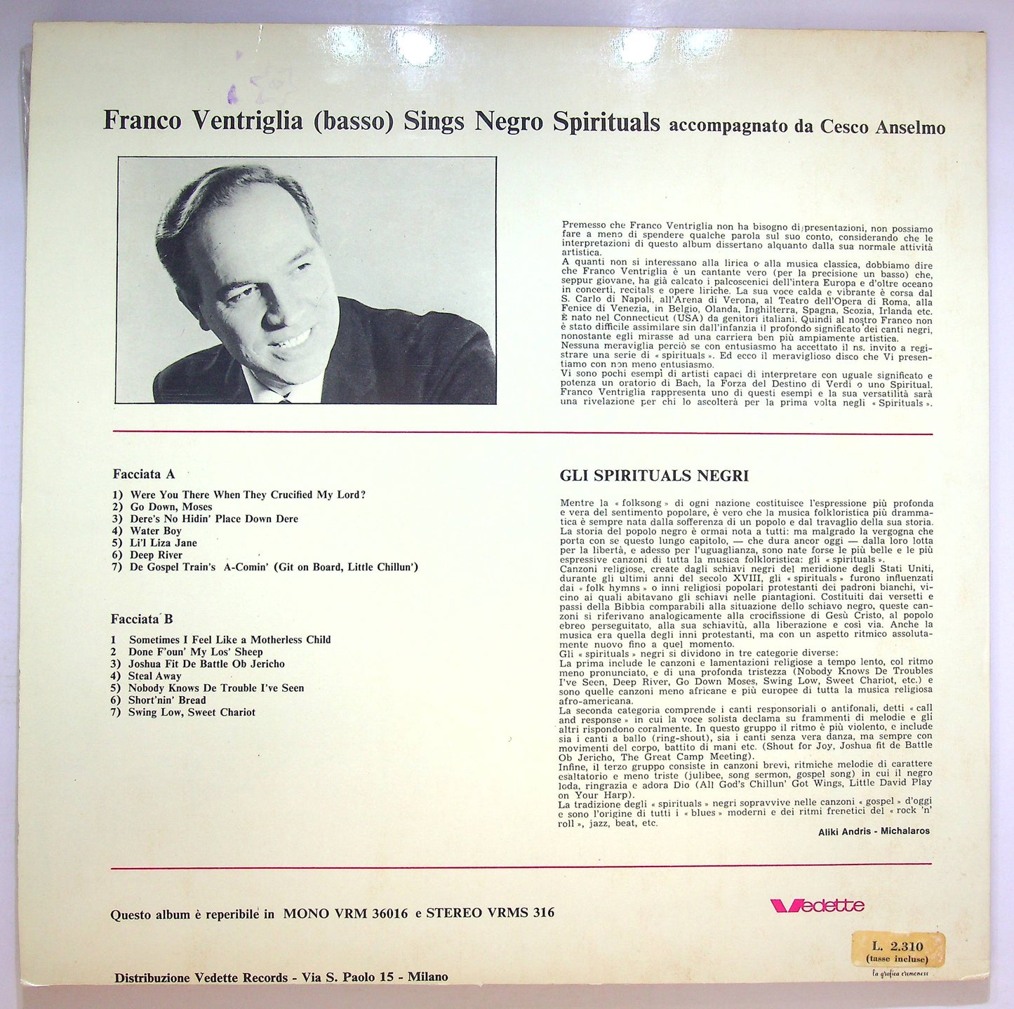 EBOND Franco Ventriglia Sings Negro Spirituals Vinile V071105