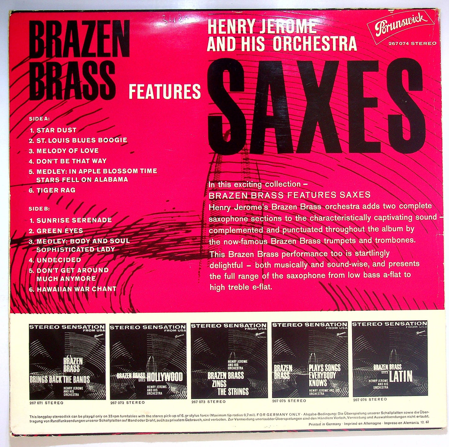 EBOND Henry Jerome - Brazen Brass Features Saxes Vinile V071109