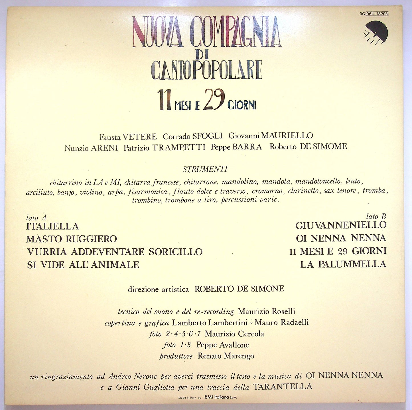 EBOND Nuova Compagnia Di Canto Popolare - 11 Mesi E 29 Giorni Vinile V071113